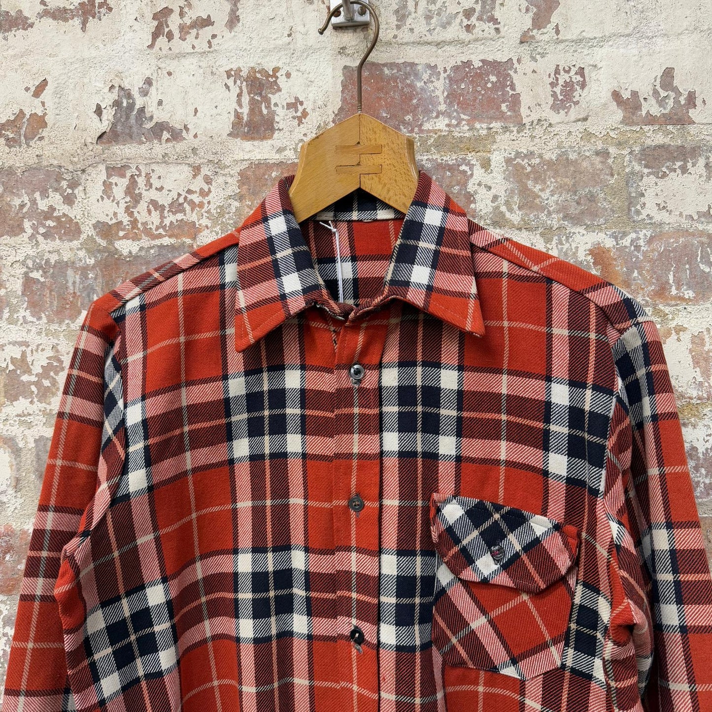 1970s Orange Checkered Button Up Shirt