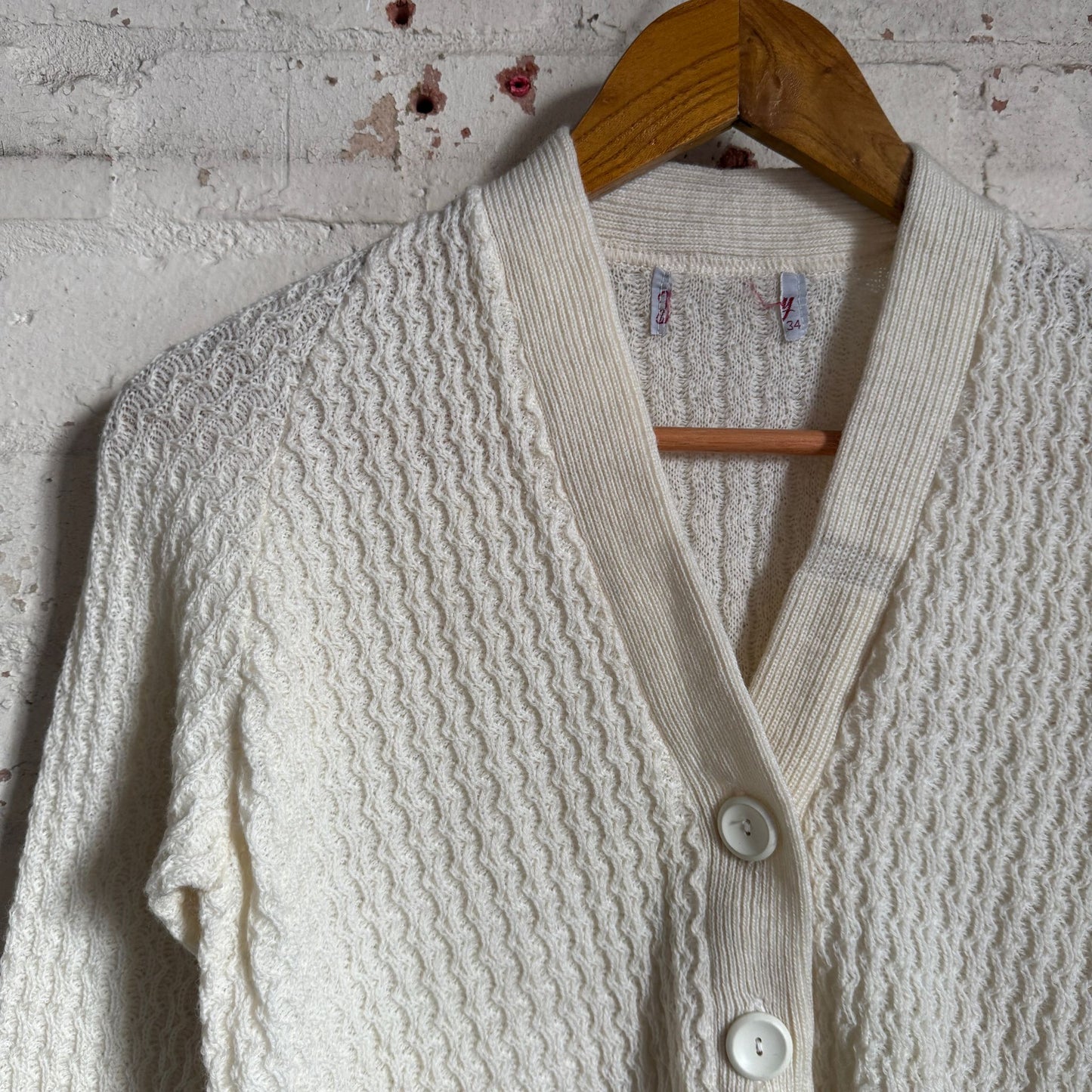 1960s White Cable Knitted Cable Cardigan Jumper