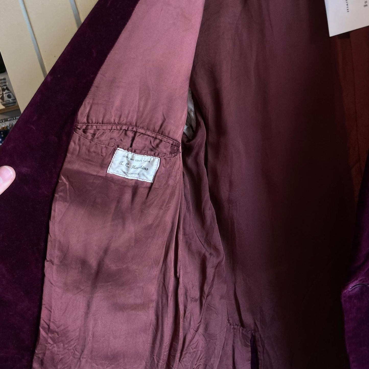 Vintage 60s/70s Maroon Red Velvet Smoking Jacket Blazer