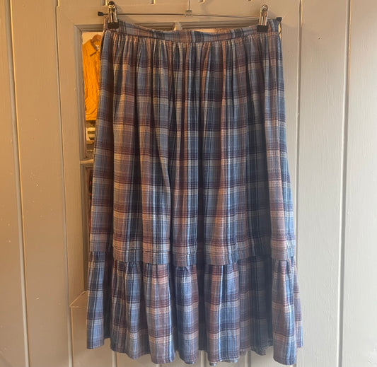 1970s Blue Checked Cotton Skirt