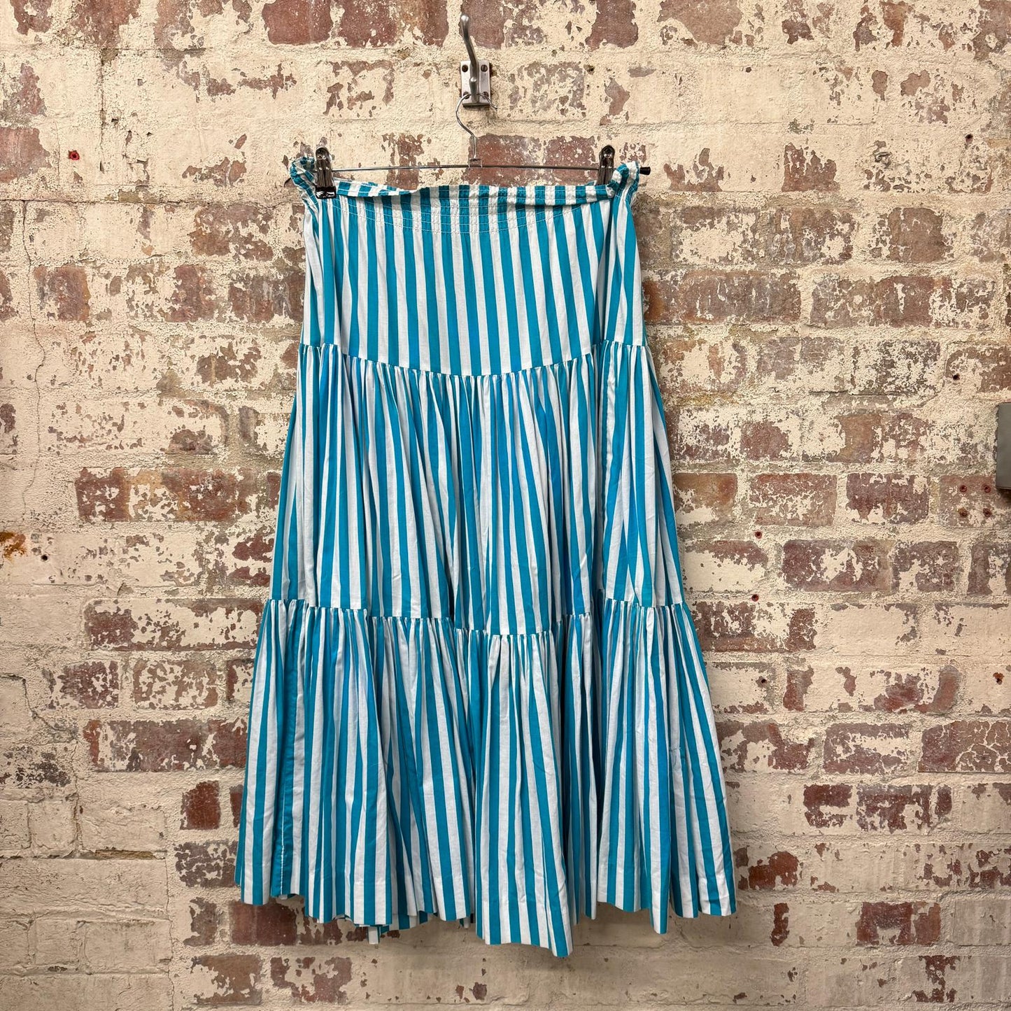1980s Blue Striped Laura Ashley Cotton Skirt