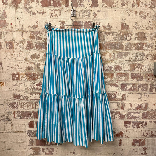 1980s Blue Striped Laura Ashley Cotton Skirt