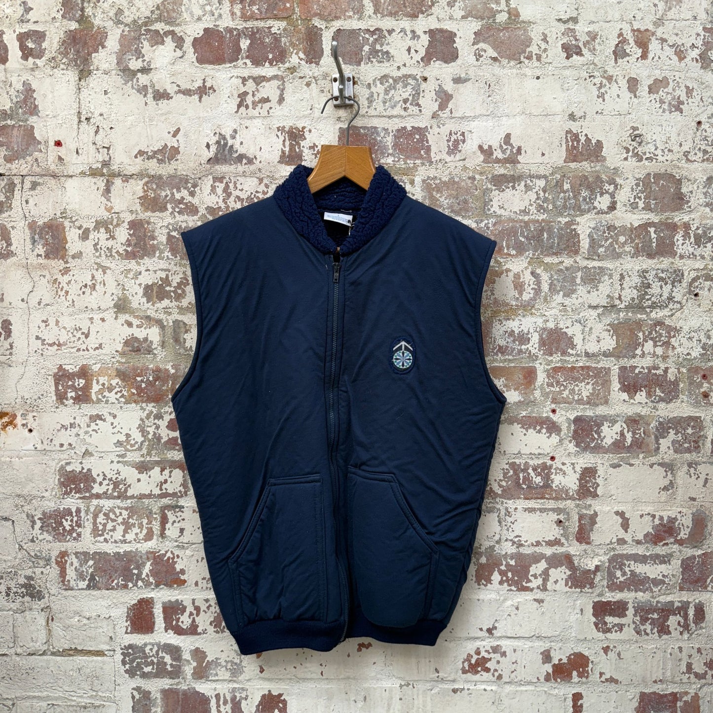 1980s Navy Shearling Fleece Gilet Jacket