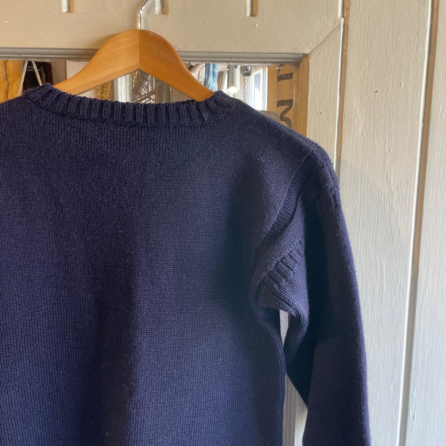 1970s 1980s Navy Fisherman Guernsey Wool Jumper