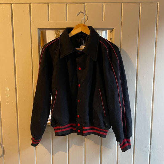 1970s Black and Red Wool College Varsity Jacket