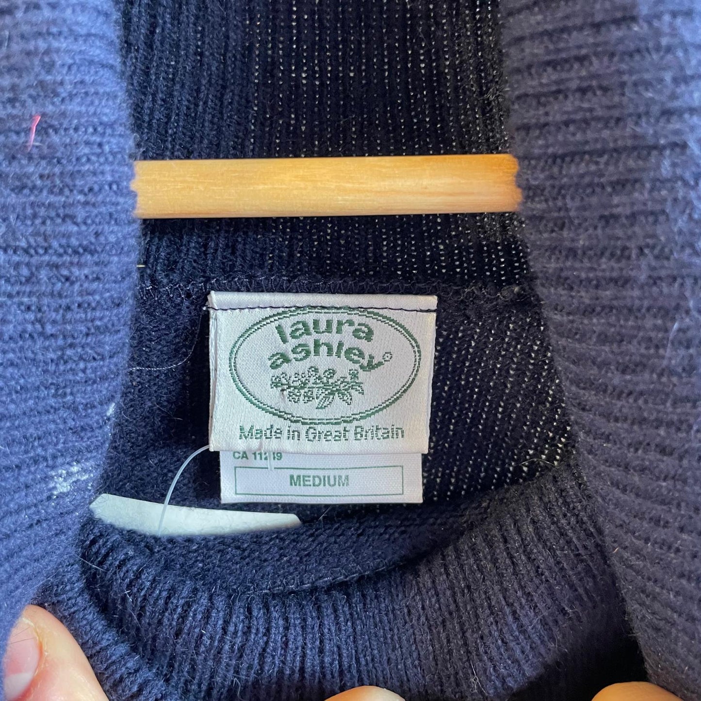 1980s , 1990s Navy Wool Laura Ashley Roll Neck Jumper