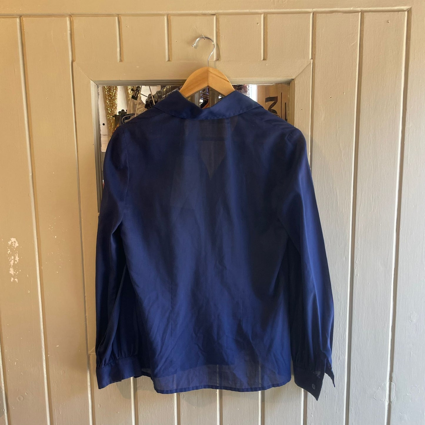 Vintage 70s/80s Navy Cotton Dagger Collar Button Shirt