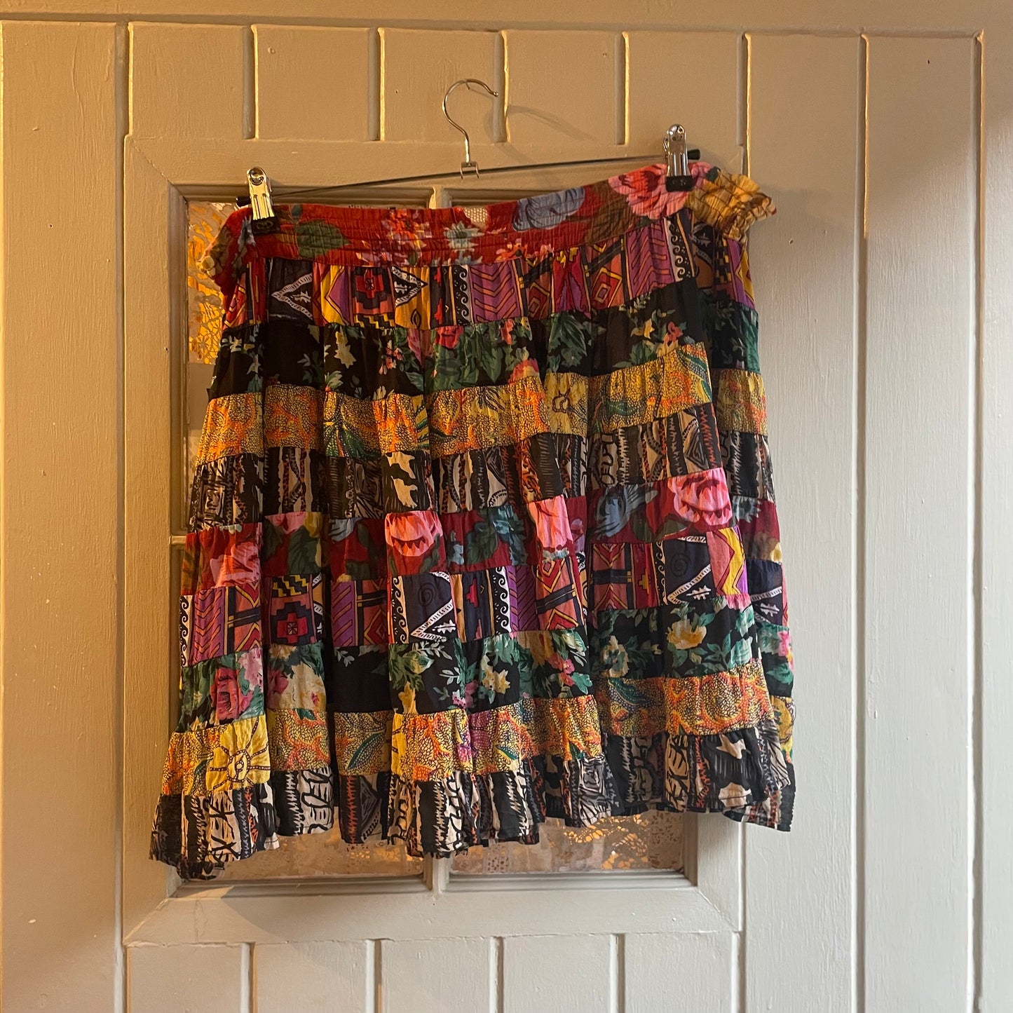 1970s H&M Indian Block Print Multi Patterned Mini Skirt