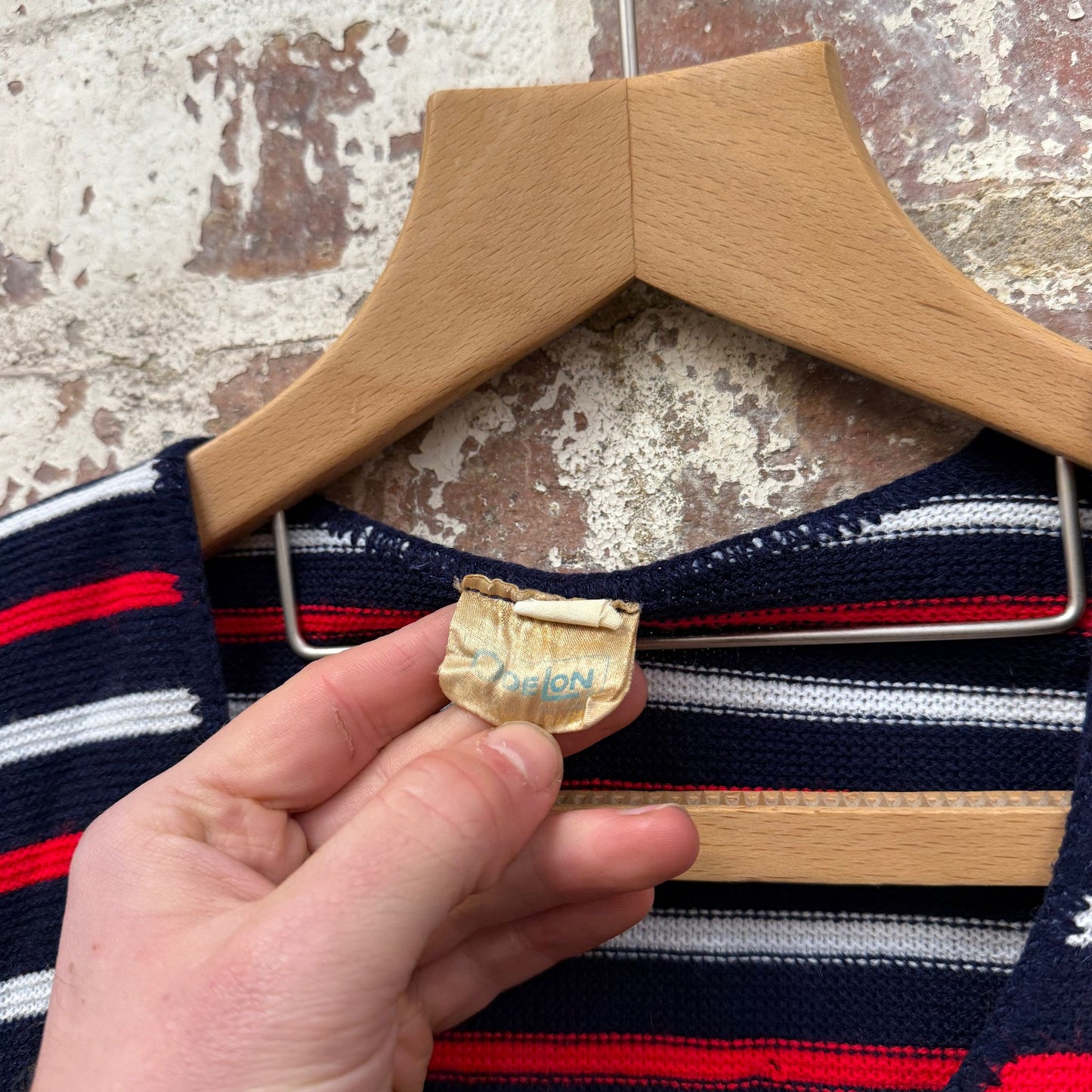 1970s Navy Striped Knitted Long Sleeve Top