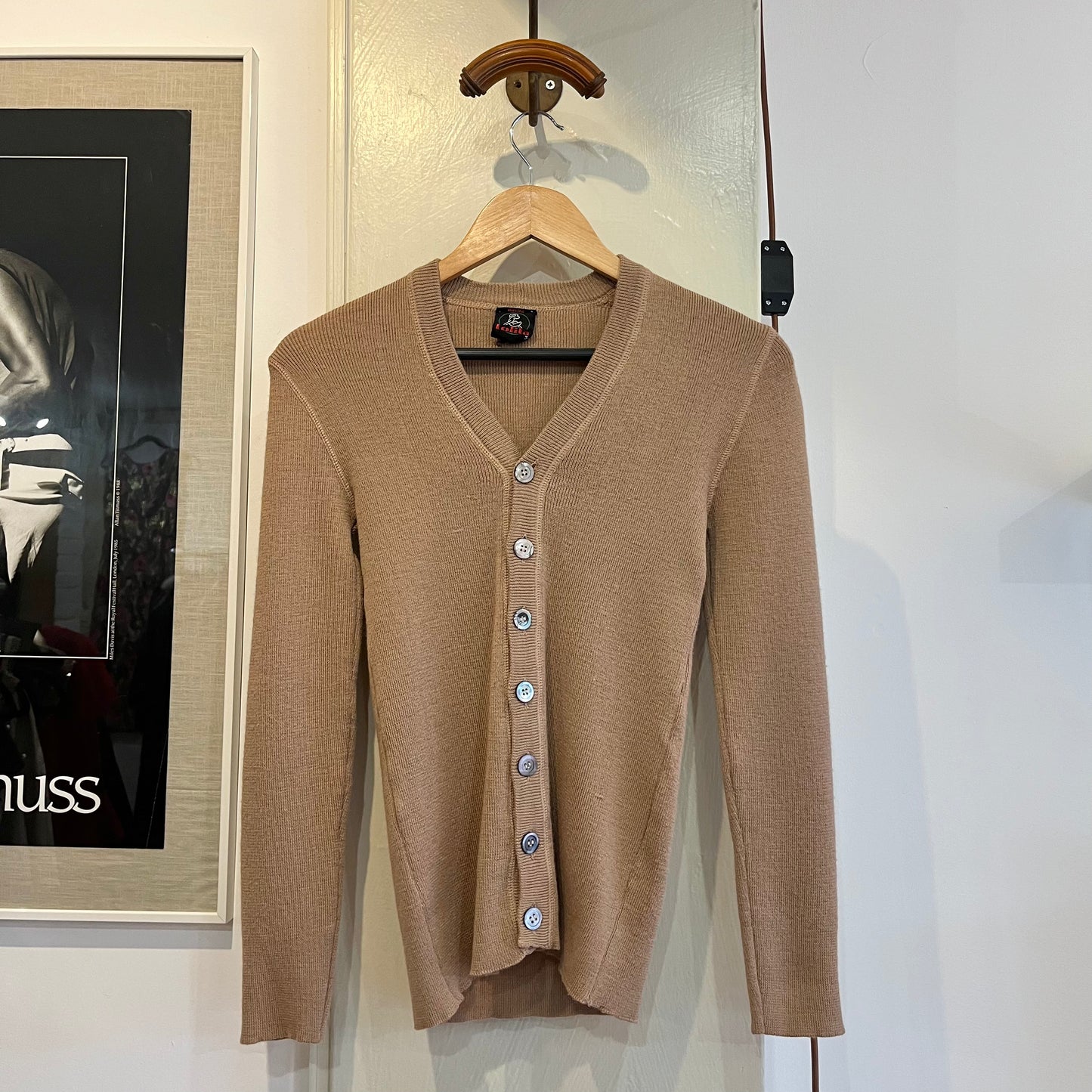 1970s Beige Knitted Button Down Cardigan Jumper