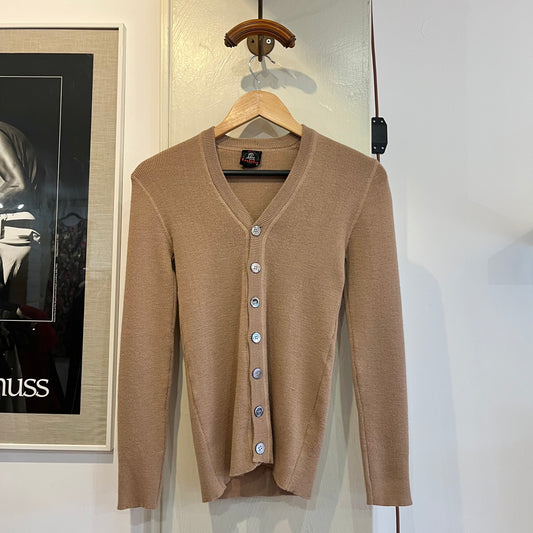 1970s Beige Knitted Button Down Cardigan Jumper