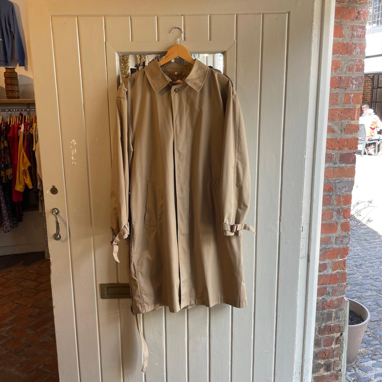 1980s Beige Long Trench Mac Coat jacket