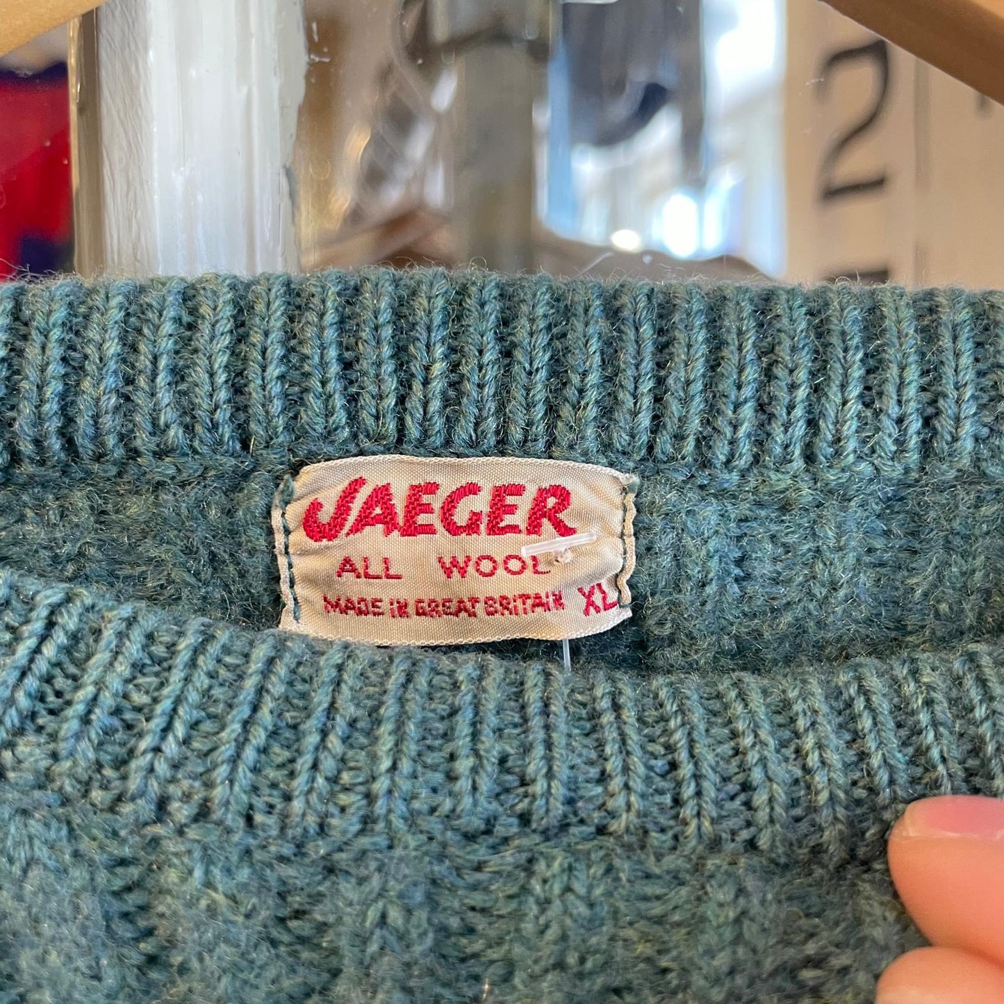1960s Turquoise Green Jaeger Wool Knitted Jumper
