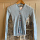 1970s Blue Striped Knitted Button Long Sleeve Top