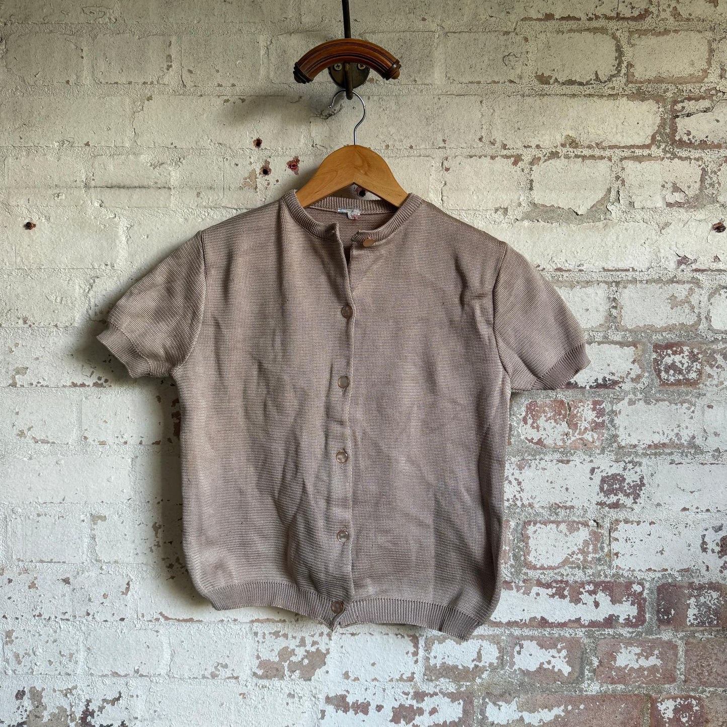 1960s Beige Rayon Button Blouse Cardigan Top