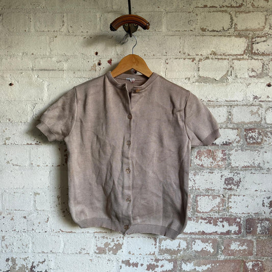 1960s Beige Rayon Button Blouse Cardigan Top