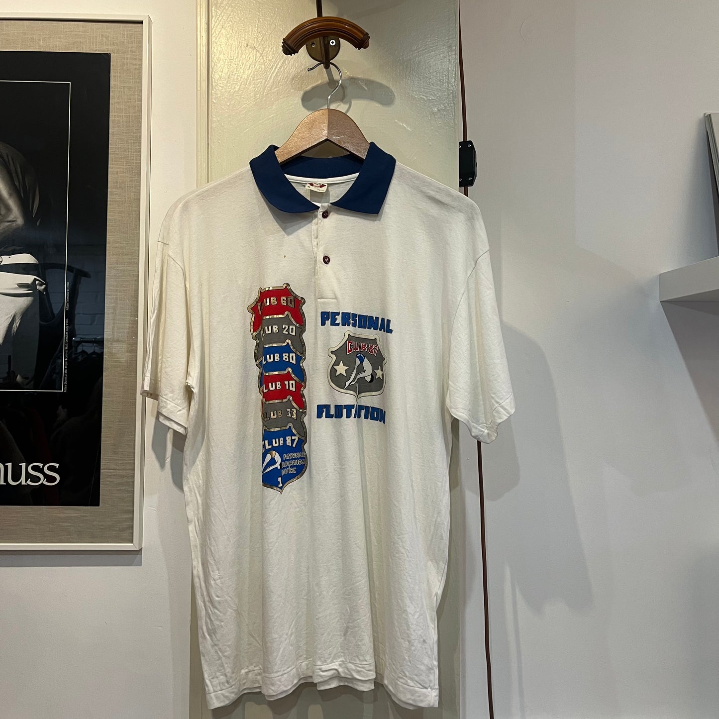 1990s White Print Polo Shirt