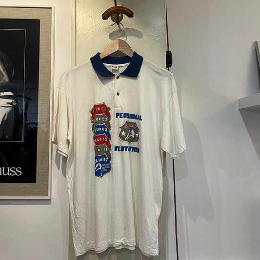 1990s White Print Polo Shirt