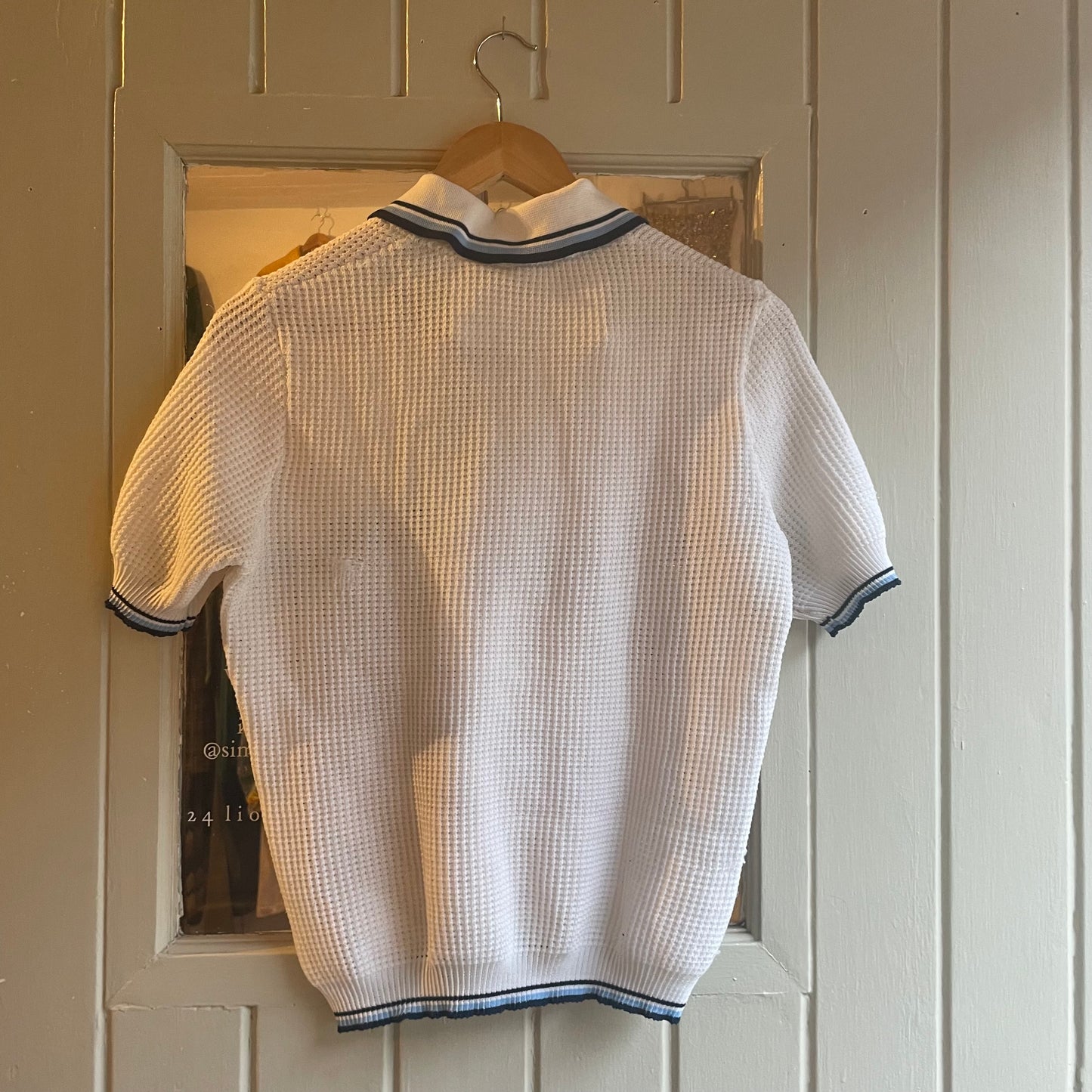 1970s White Netting Waffle Polo Shirt Top