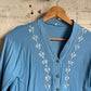 1970s Blue Flock Print Cardigan Jumper