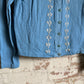 1970s Blue Flock Print Cardigan Jumper
