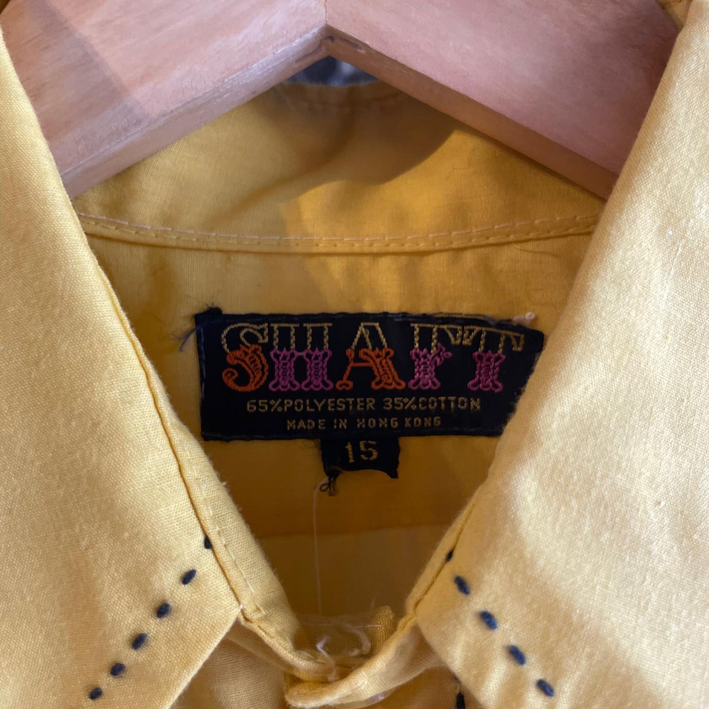 Vintage 70s Yellow Dagger Collar Button Cotton Shirt