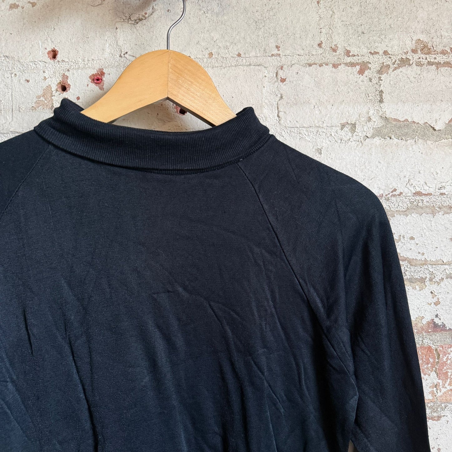 1970s Black Unusual Raglan Roll Neck Long Sleeve Top