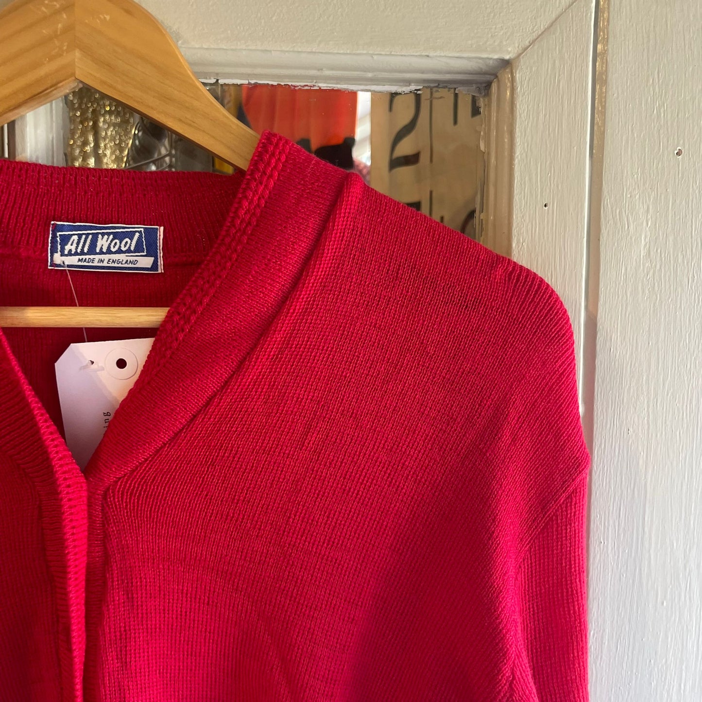 Vintage 50s/60s Orange/Red Wool British Knitted Cardigan Jumper