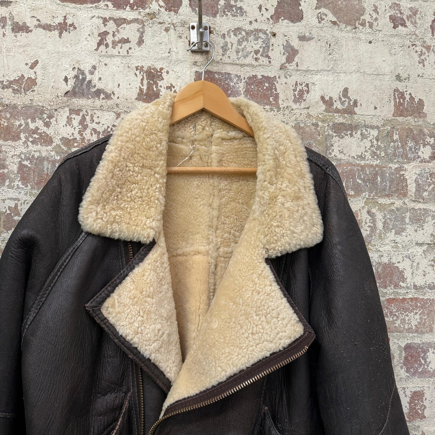 1980s Brown Leather Flight Shearling Jacket
