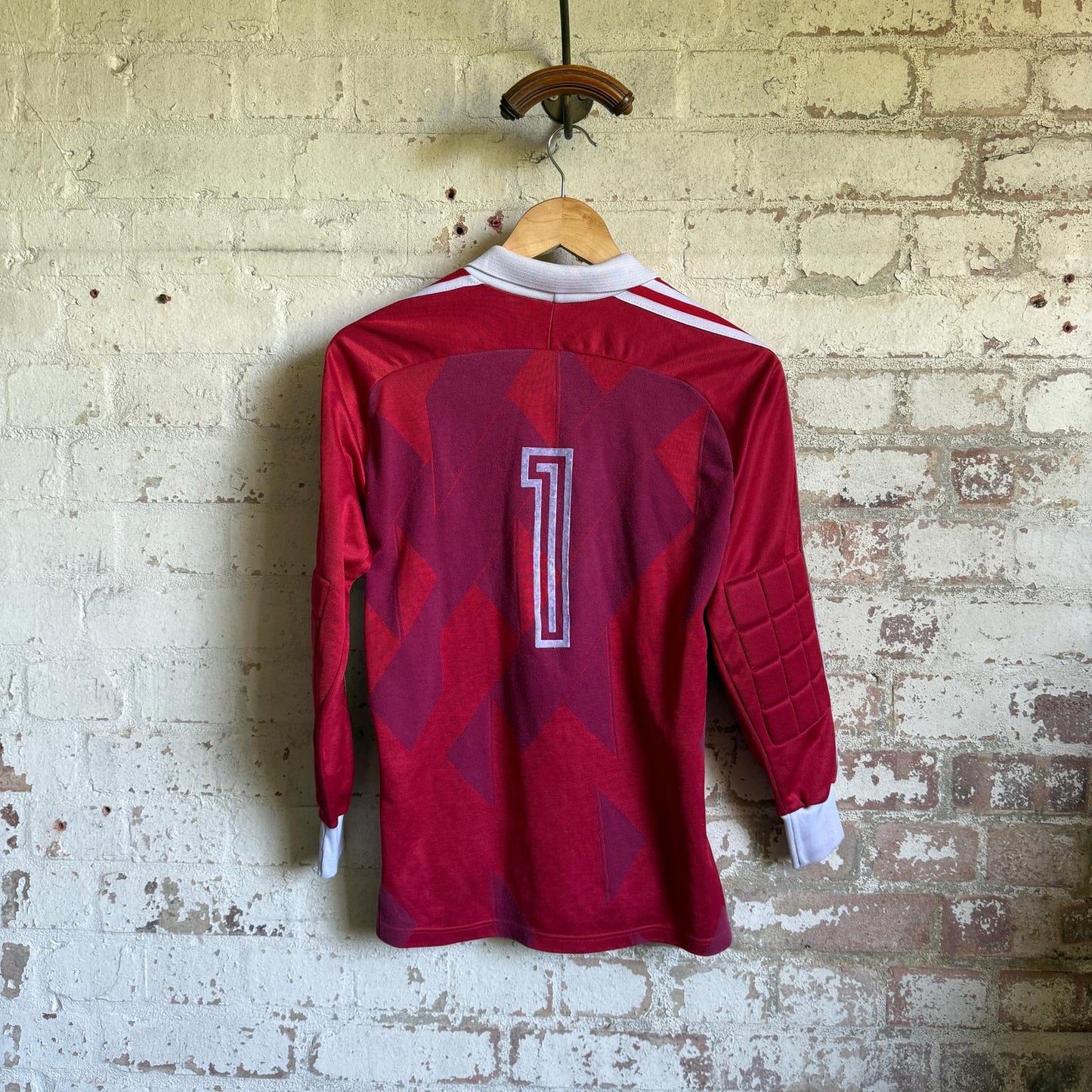 1980s Red Graphic Adidas Football Template Long Sleeve Top