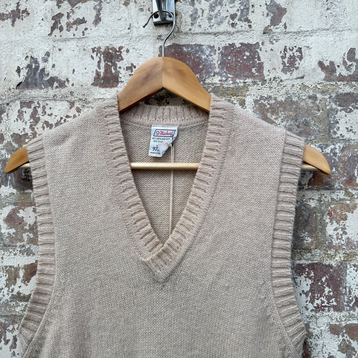 1970s Biege St Michael Knitted Tank Top Sweater Vest