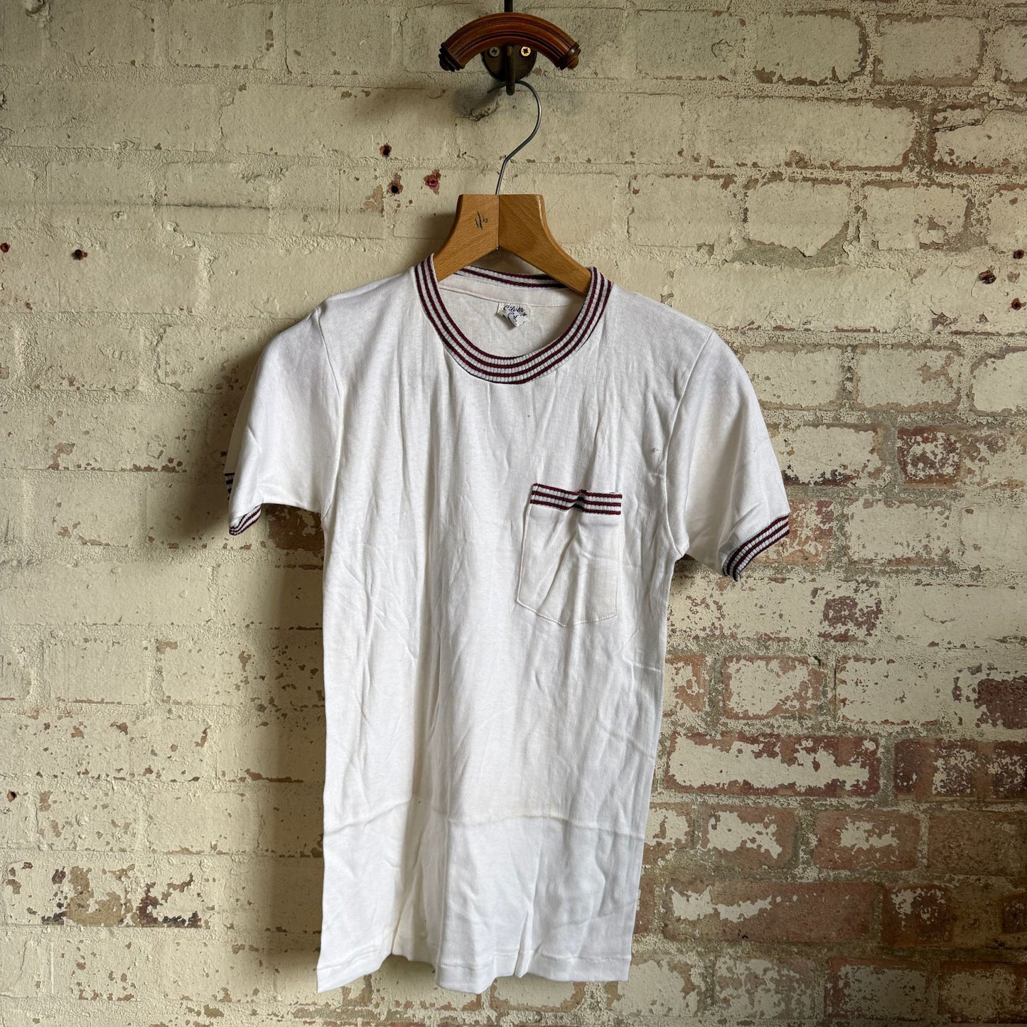 1960s White Cotton Ringer Pocket T-shirt