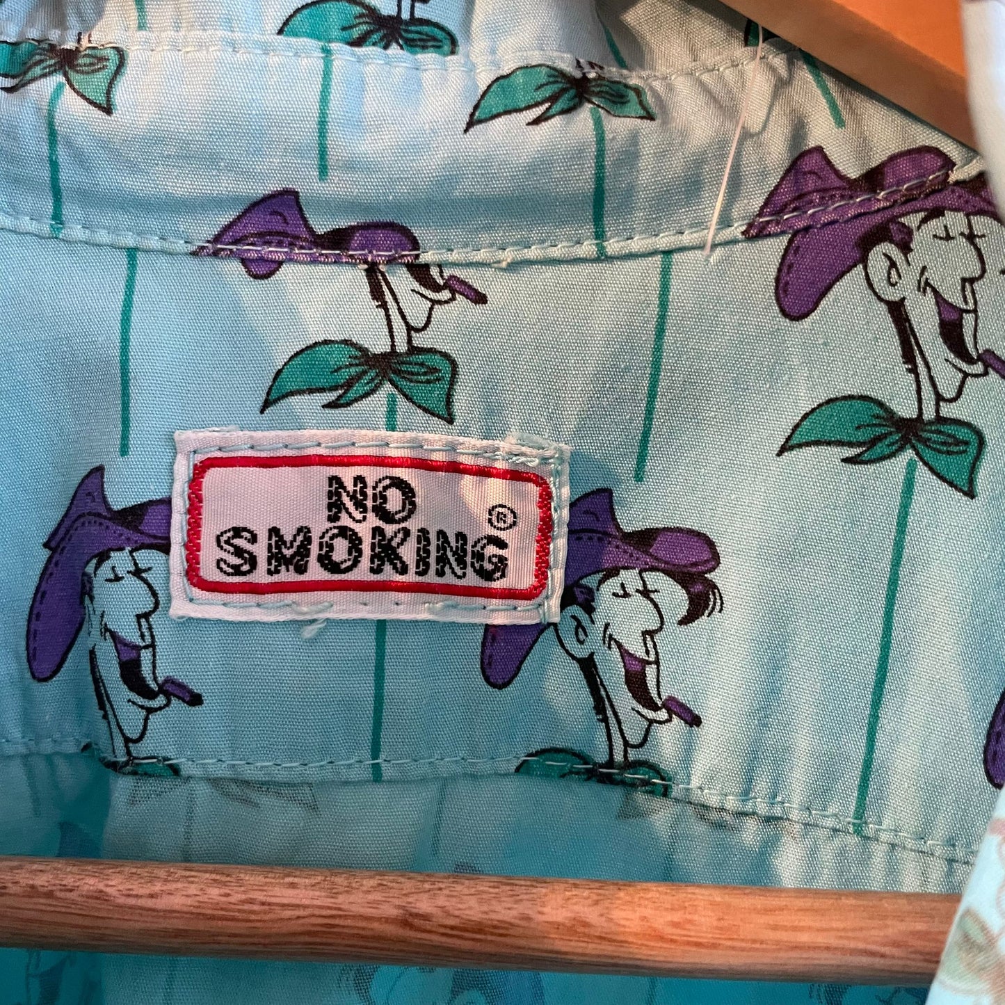1980s Turquoise 'No Smoking' Cotton Long Sleeve Shirt