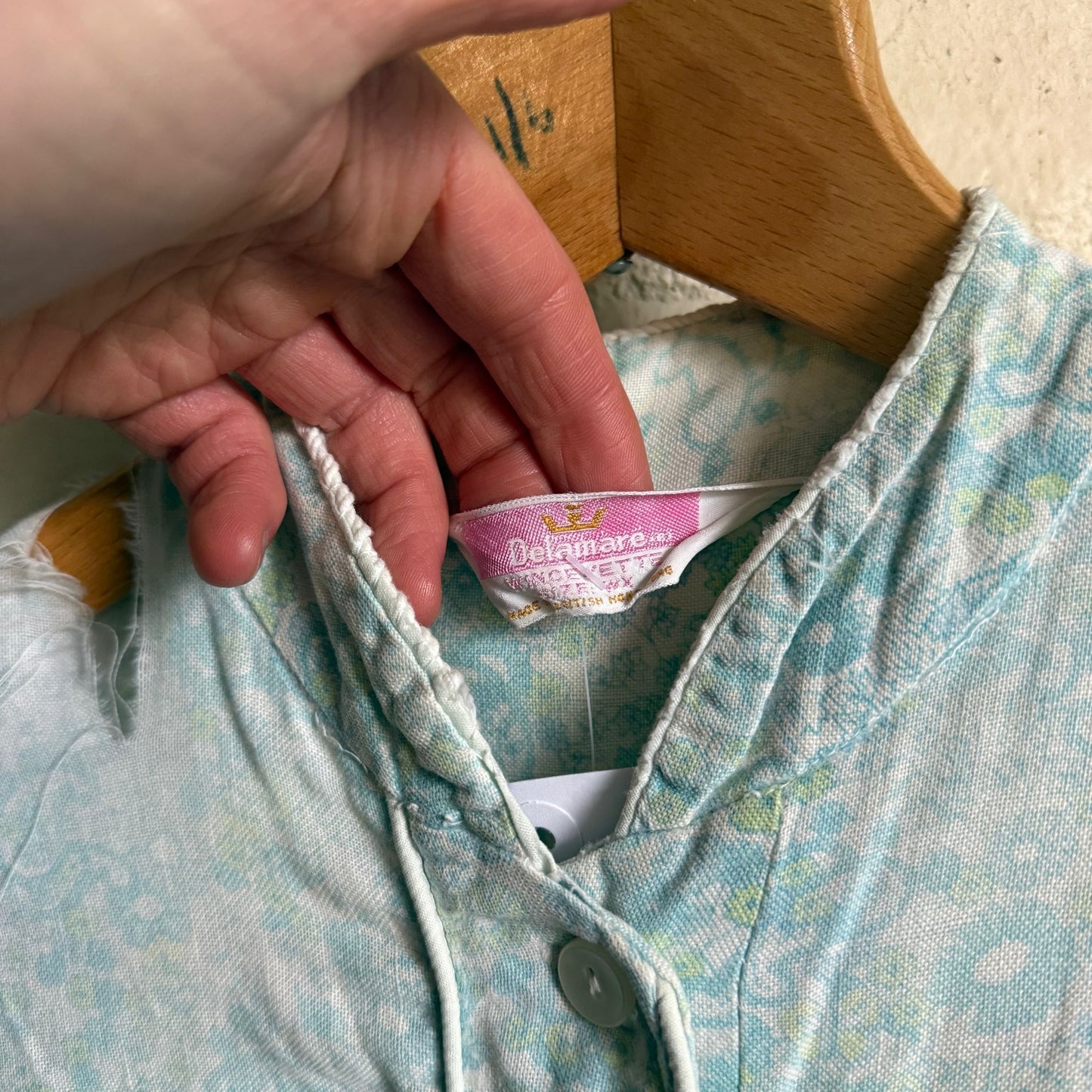 1950s Blue Floral Cotton Distressed Blouse Shirt