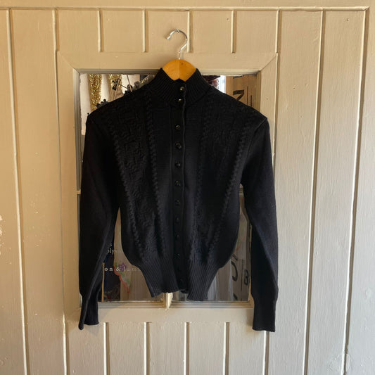 Vintage 50s/60s Black Wool British Knitted Cardigan Jumper