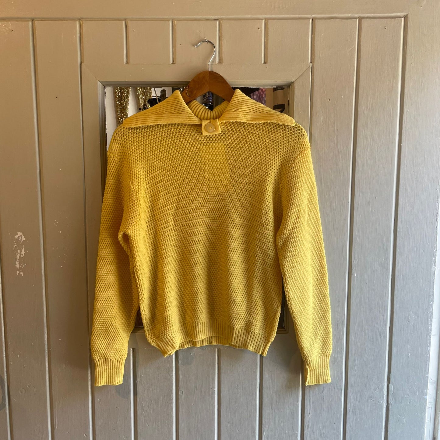 Vintage 50s/60s Yellow Wool British Knitted Unusual Jumper