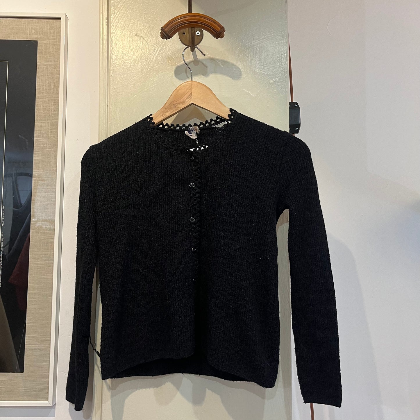 1970s Black Button Up Knitted Cardigan Jumper
