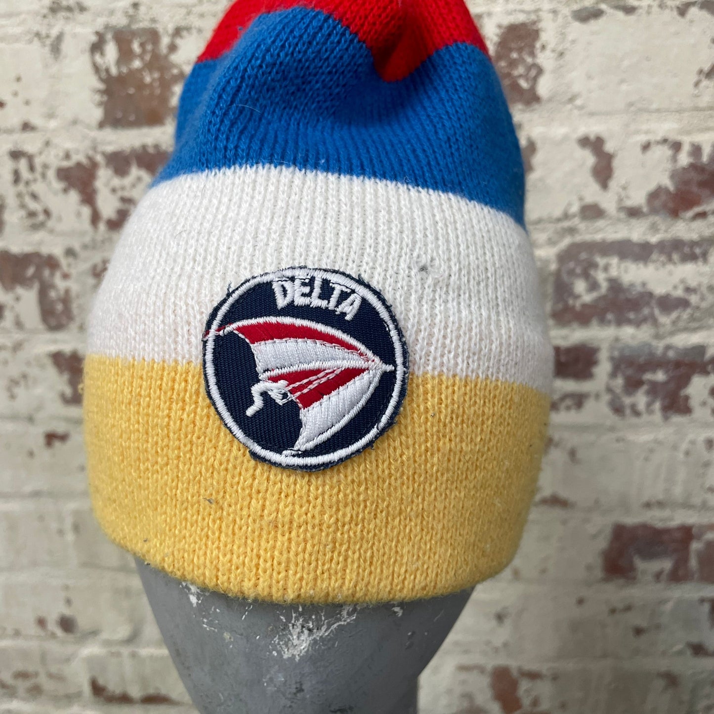 Vintage 1970s 1980s Multicoloured Knitted Beanie Hat