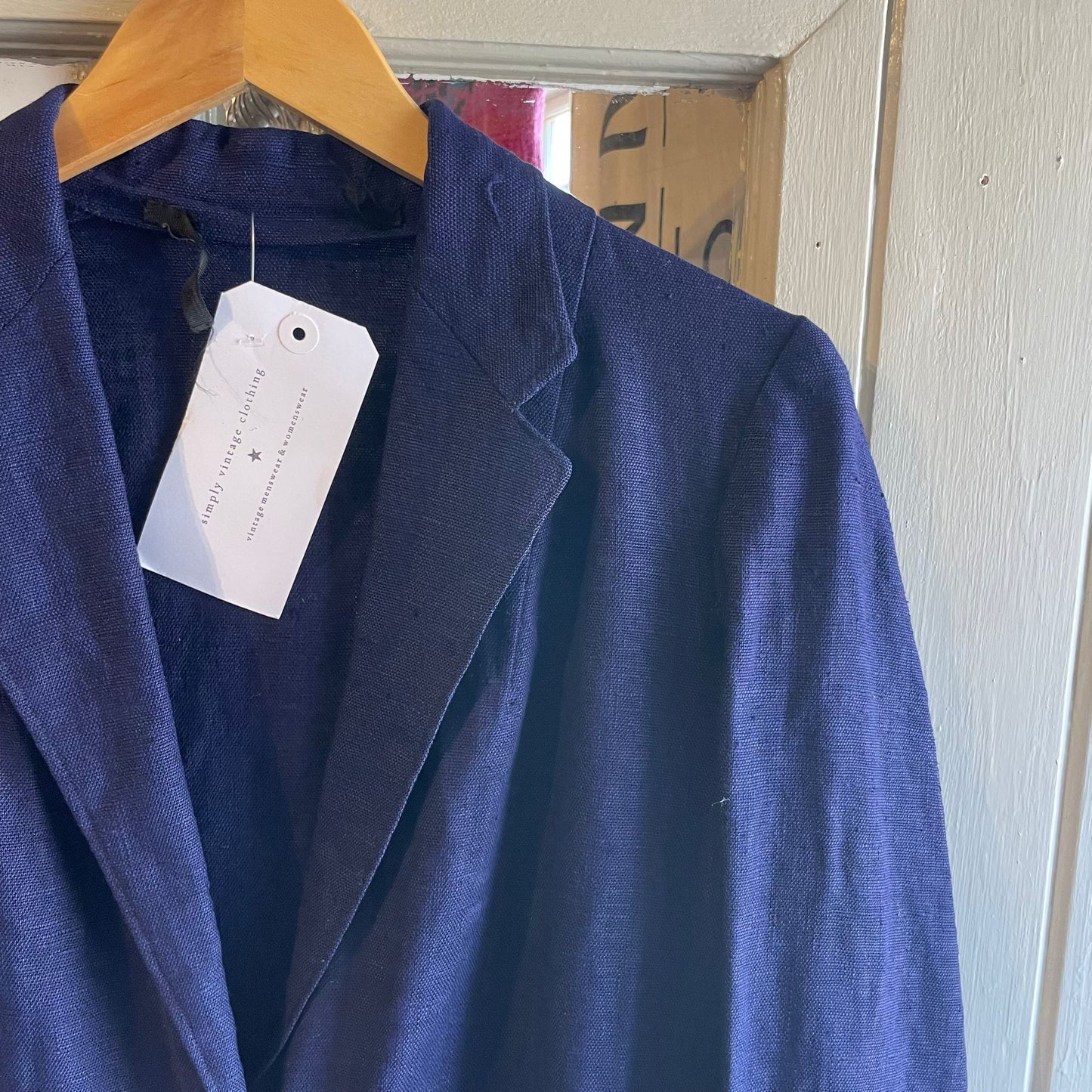 Vintage 70s/80s Navy Blue Linen Open Blazer Jacket
