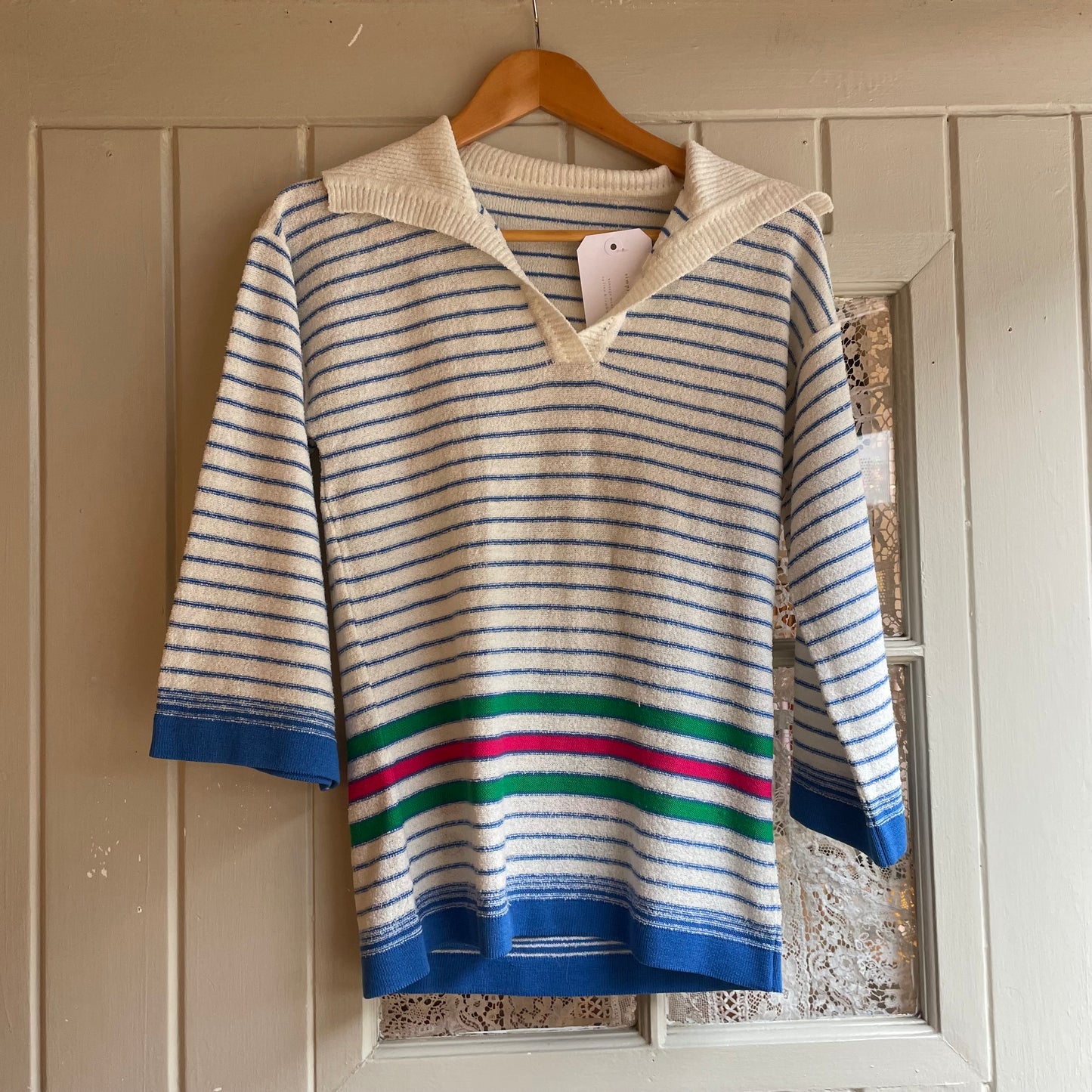 1970s White Stripe Towelling Open Collar St Michaels Shirt