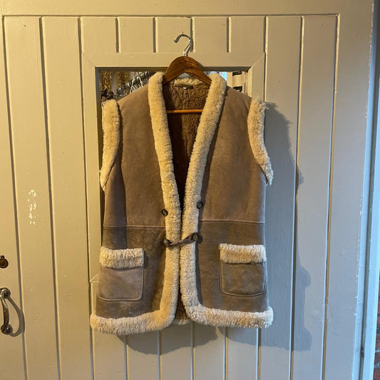 1970s Beige Afghan Sheepskin Gilet Jacket