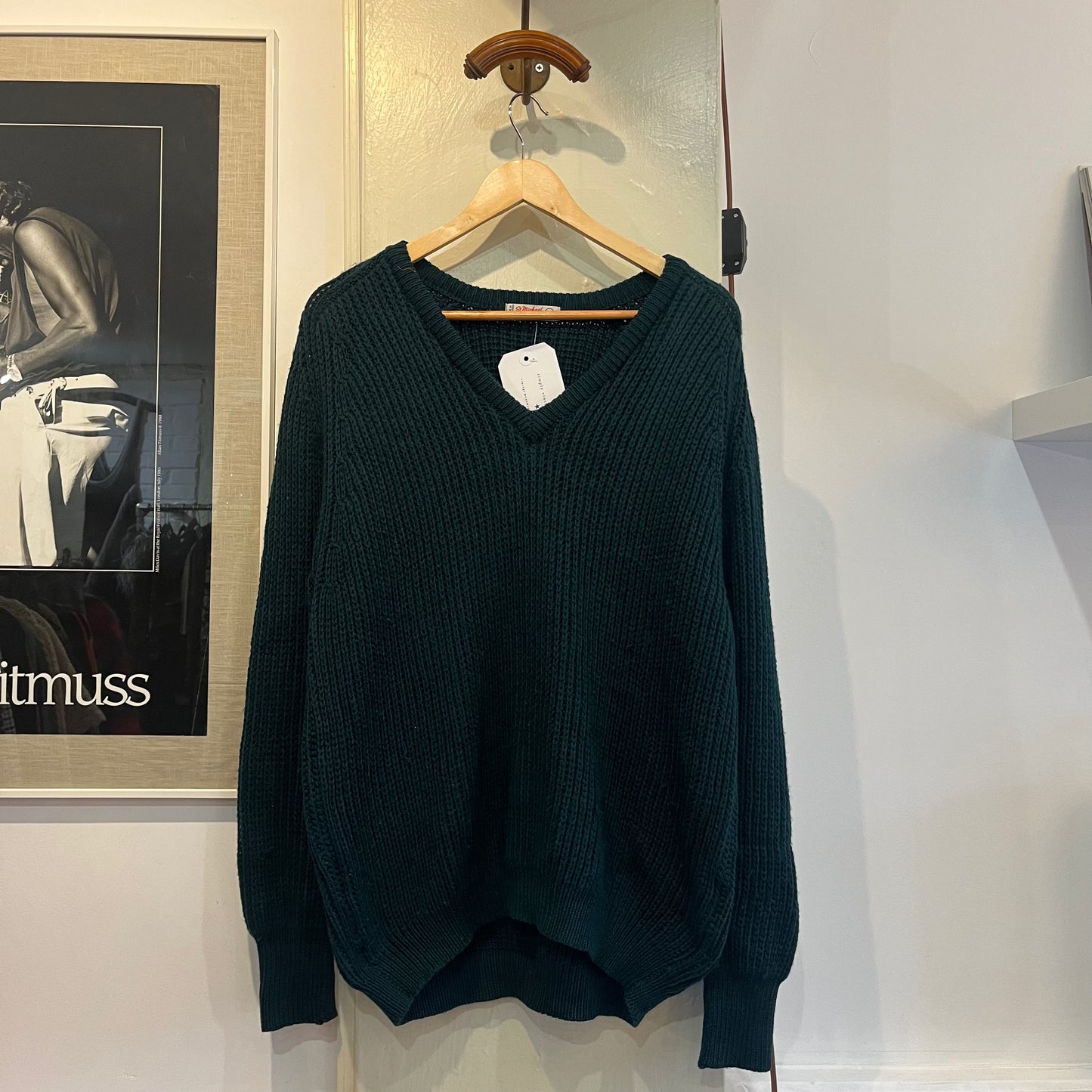 1960s Dark Green Knitted V-neck St Michaels Jumper
