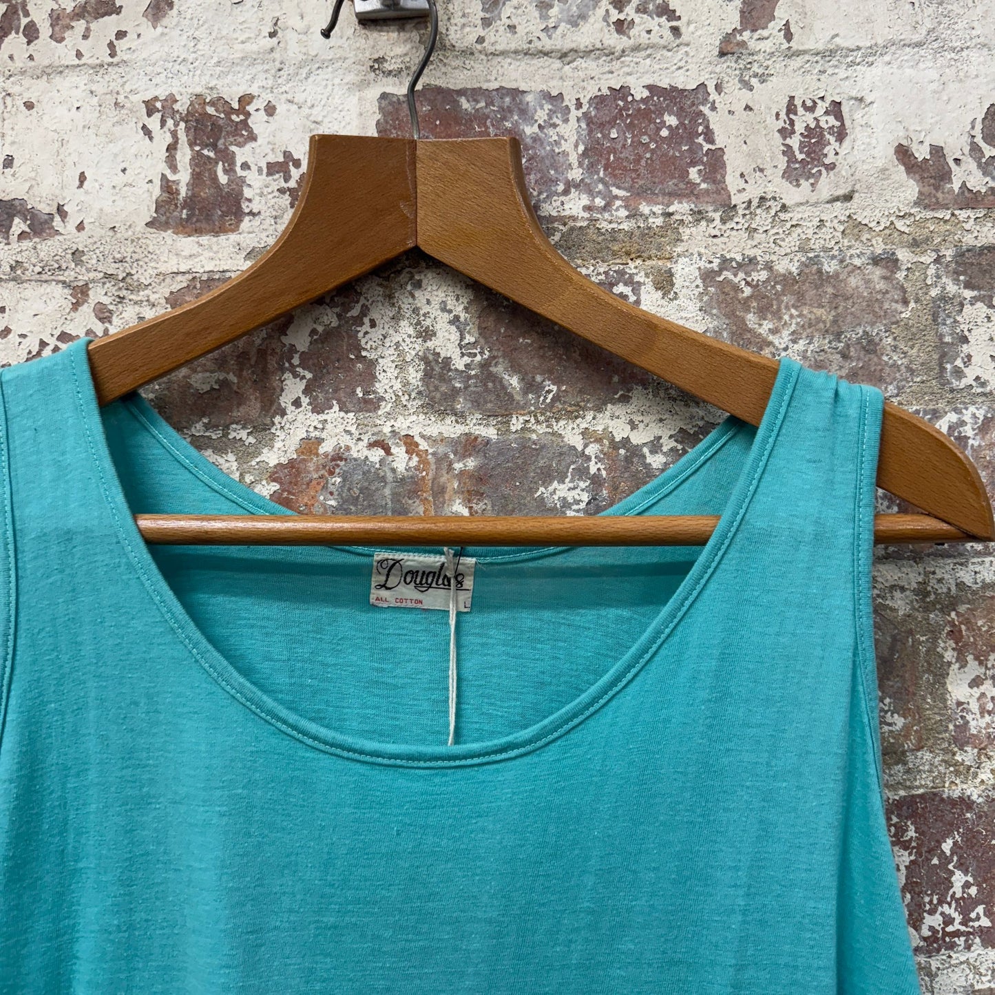 1970s Turquoise Blank Cotton Vest