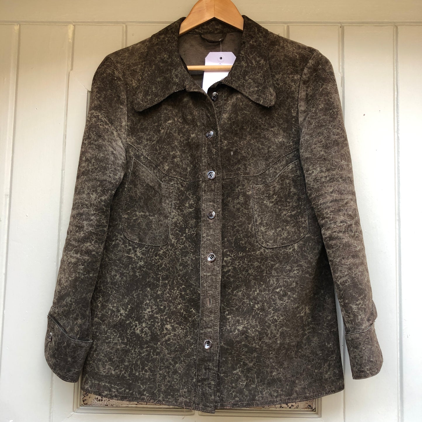 1970s Brown Patterned Suede Shirt Jacket