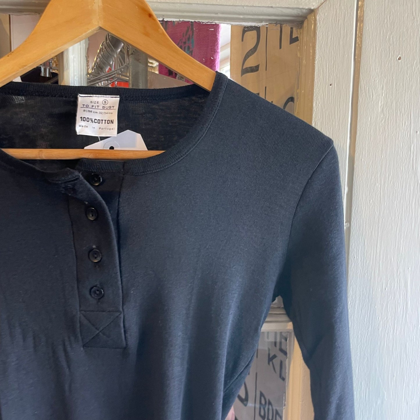 Vintage 70s/80s Black Cotton Long Sleeve Blank Top