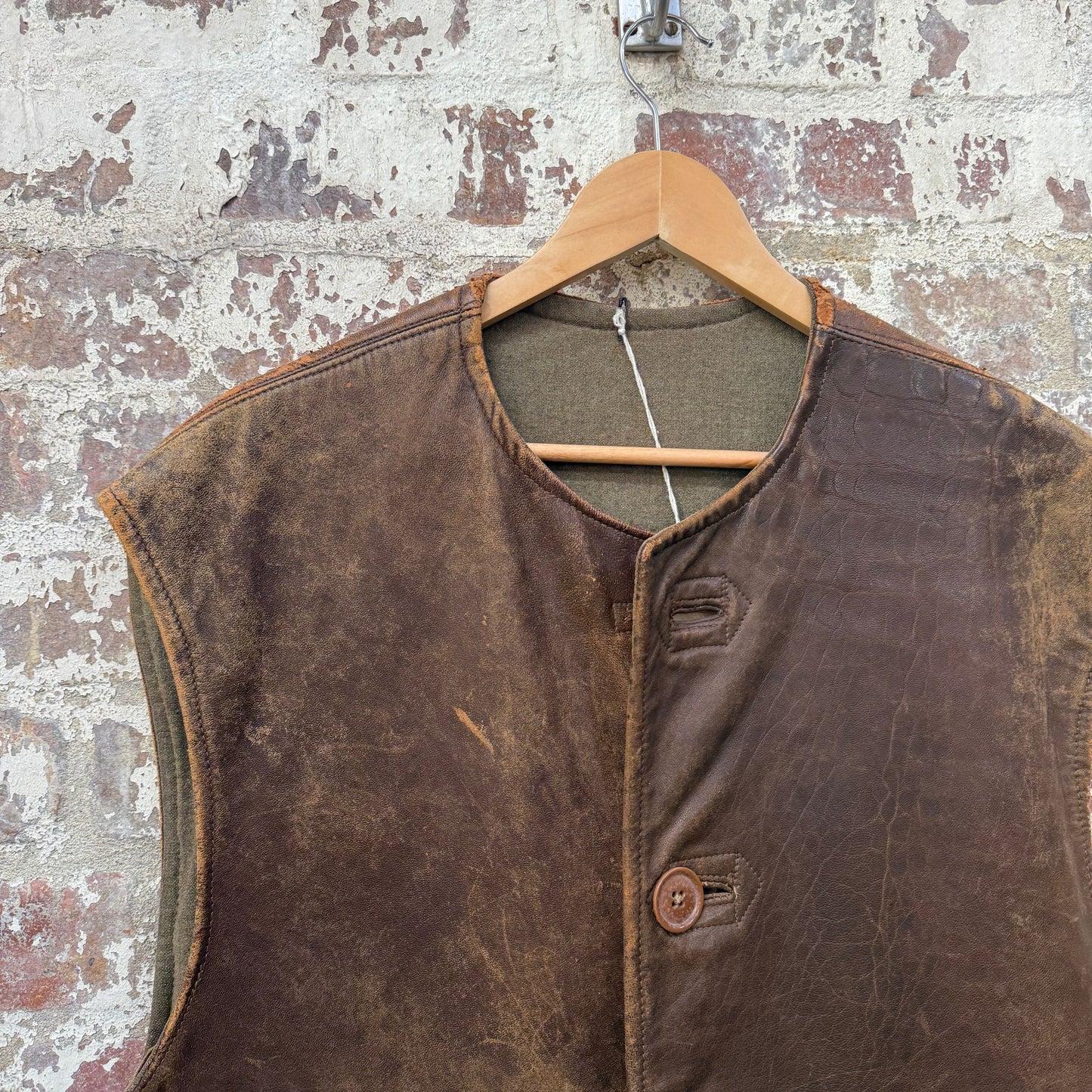 1940s British Military Leather Jerkin Gilet Jacket