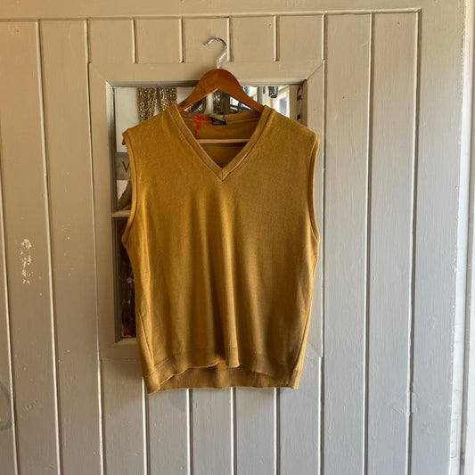 1970s 1980s Mustard  Knitted Tank Top Sweater Vest Jumper
