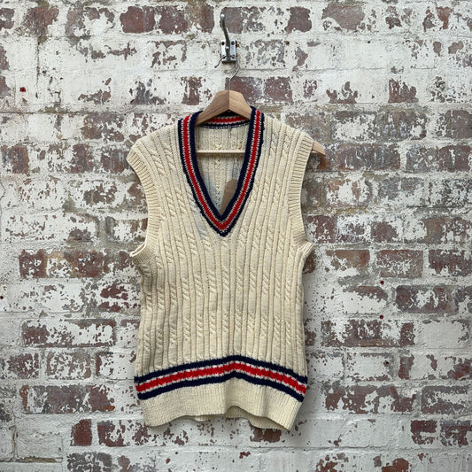1970s Cream Cricket Knitted Tank Top Jumper