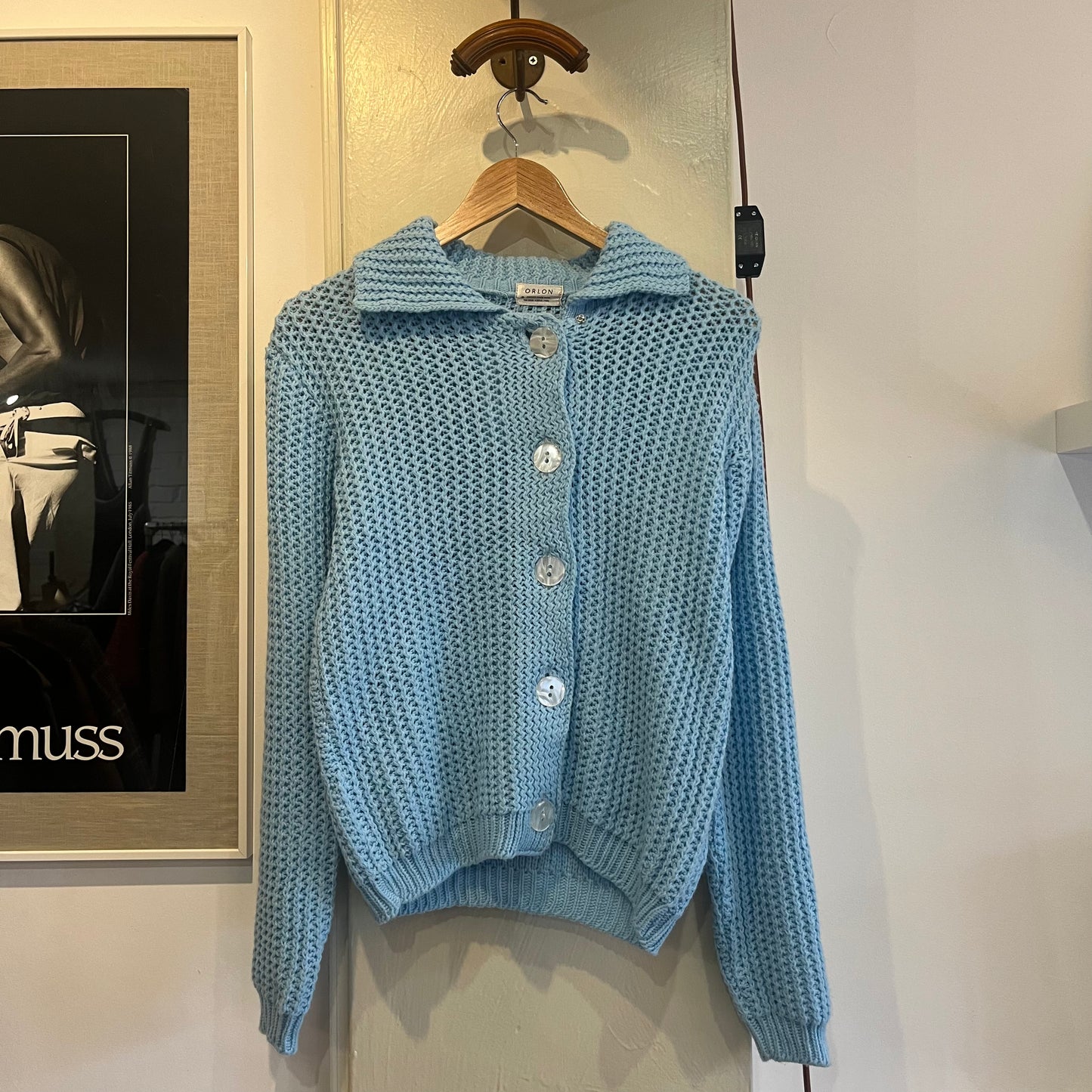 1960s Blue Knitted Blue Cardigan Jumper