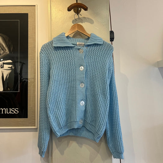 1960s Blue Knitted Blue Cardigan Jumper